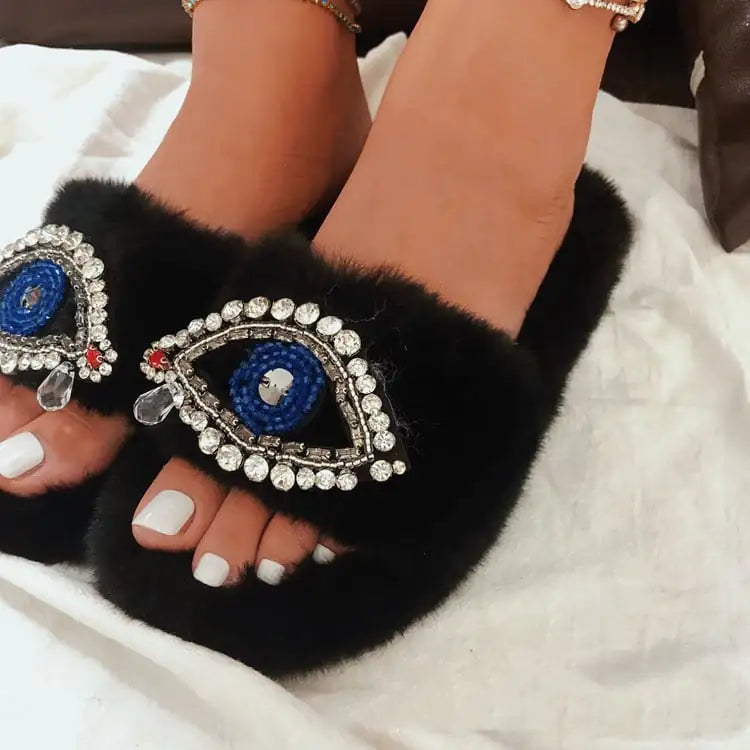 Demon Eye Velvet Slippers