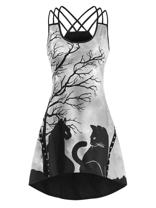Black Cat Print Dress Sorceress Sanctuary