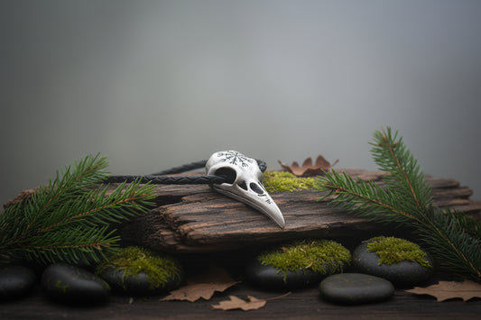 Viking Mythology Skull Crow Pendant Necklace for Men Sorceress Sanctuary