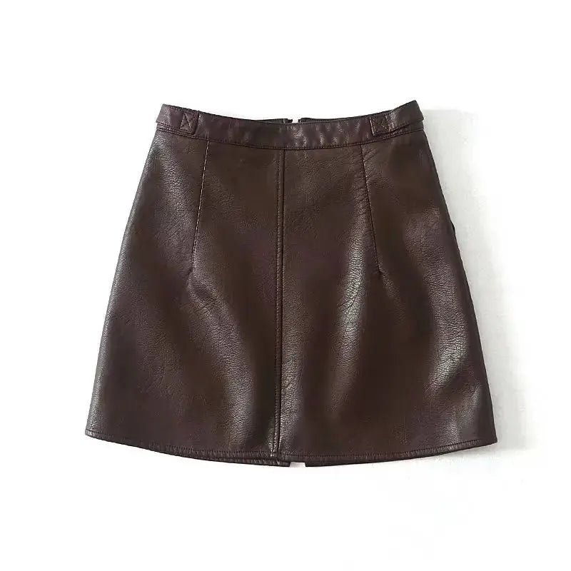 Brown leather mini skirt on a white background
