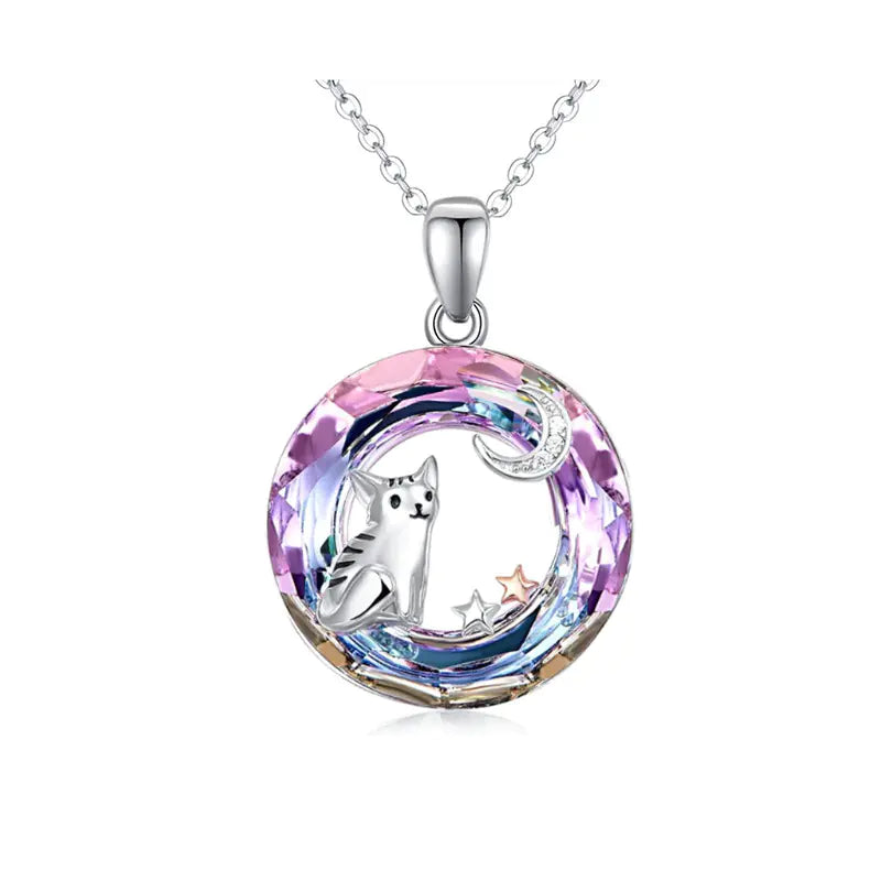 Crystal Cat & Moon Necklace