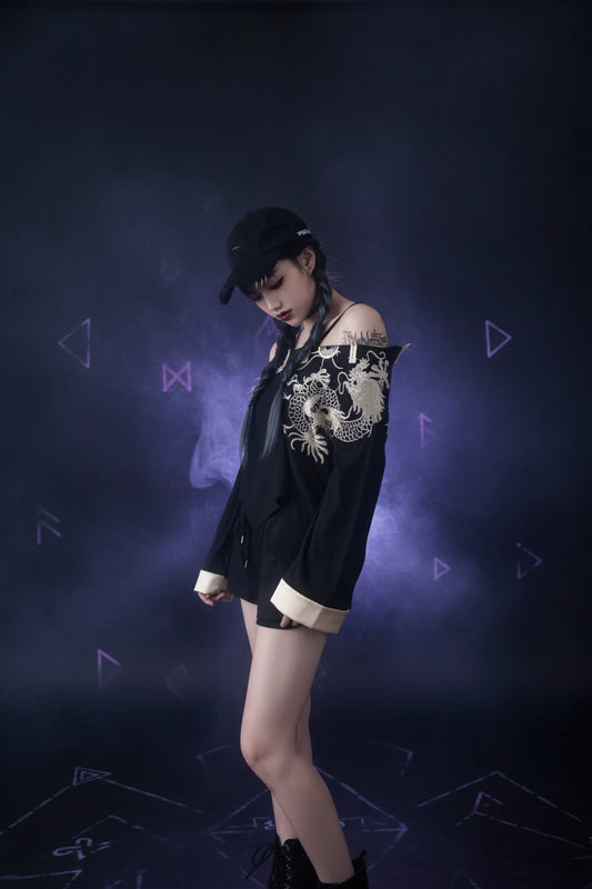 Embroidered Double Dragon Vintage Loose Jacket Sorceress Sanctuary