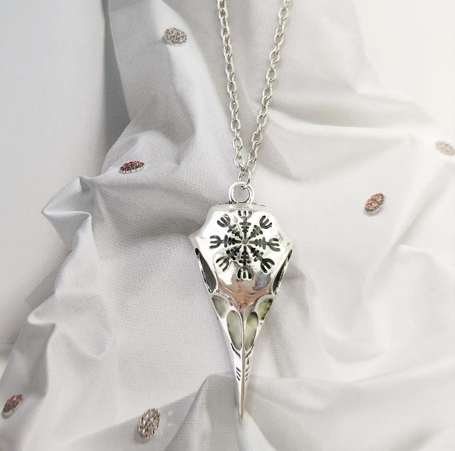 Glow Raven Skull Necklace
