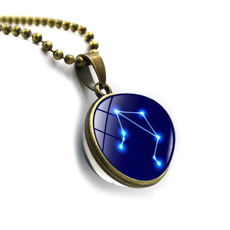Double-Sided Glass Zodiac Necklace