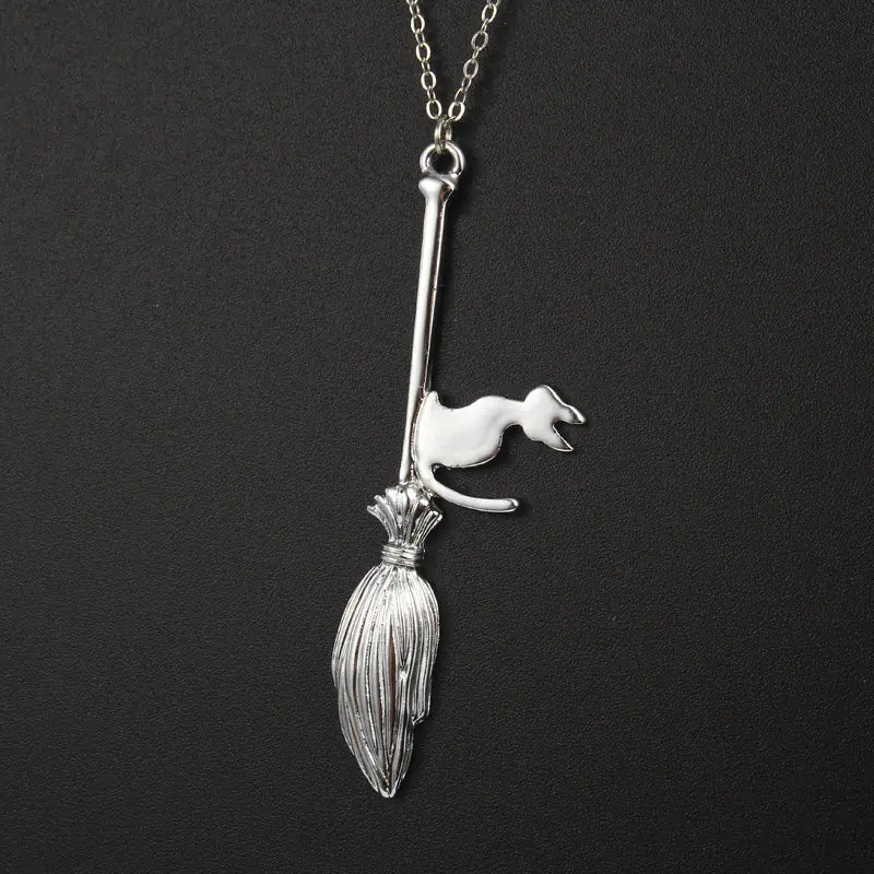 Cat Broom Pendant Necklace Sorceress Sanctuary