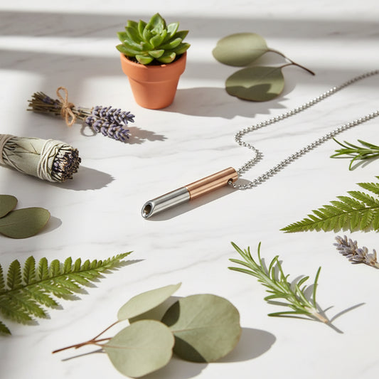 Two-toned pendant necklace on a white background