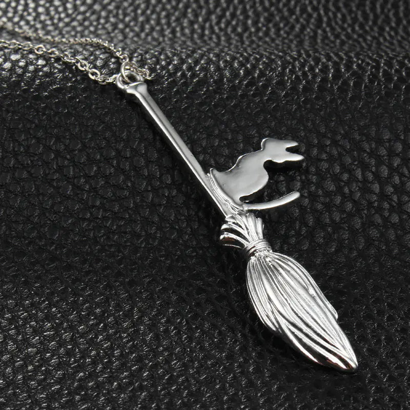 Cat Broom Pendant Necklace Sorceress Sanctuary
