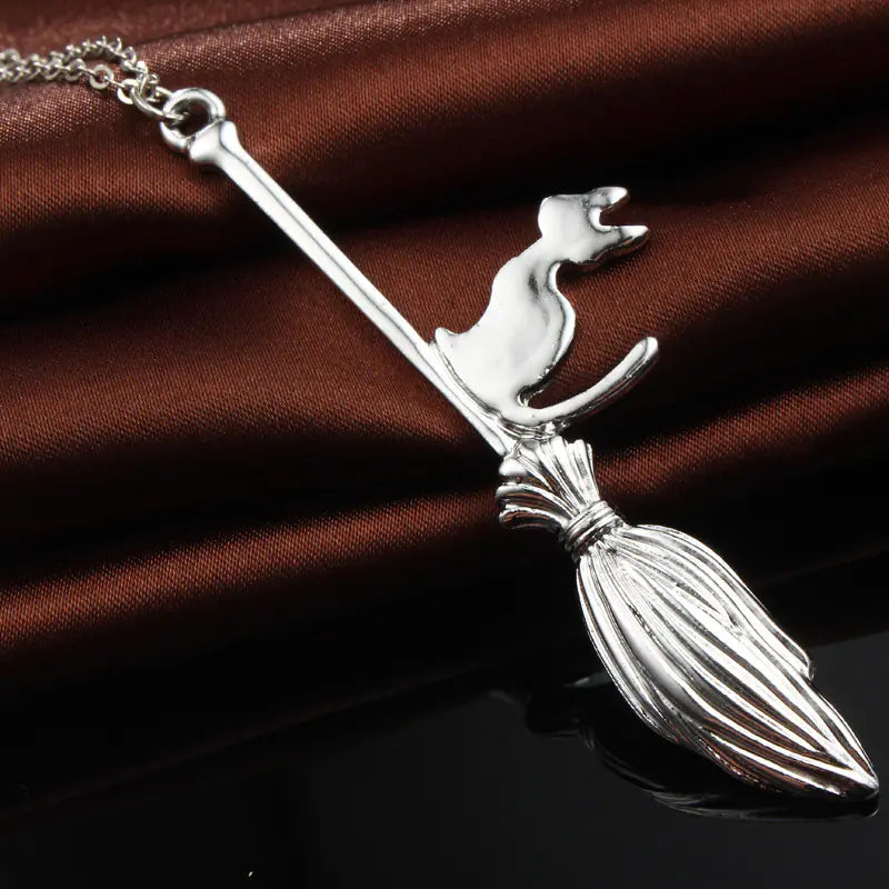 Cat Broom Pendant Necklace Sorceress Sanctuary