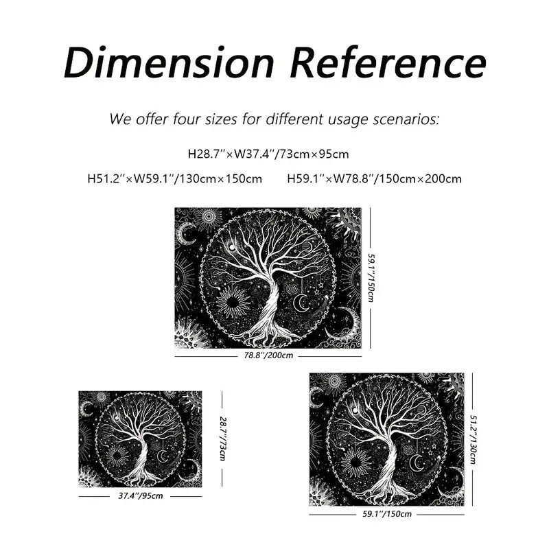 Tree of Life Tapestry | Sun & Moon, Black & White Sorceress Sanctuary