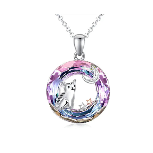 Crystal Cat & Moon Necklace Sorceress Sanctuary