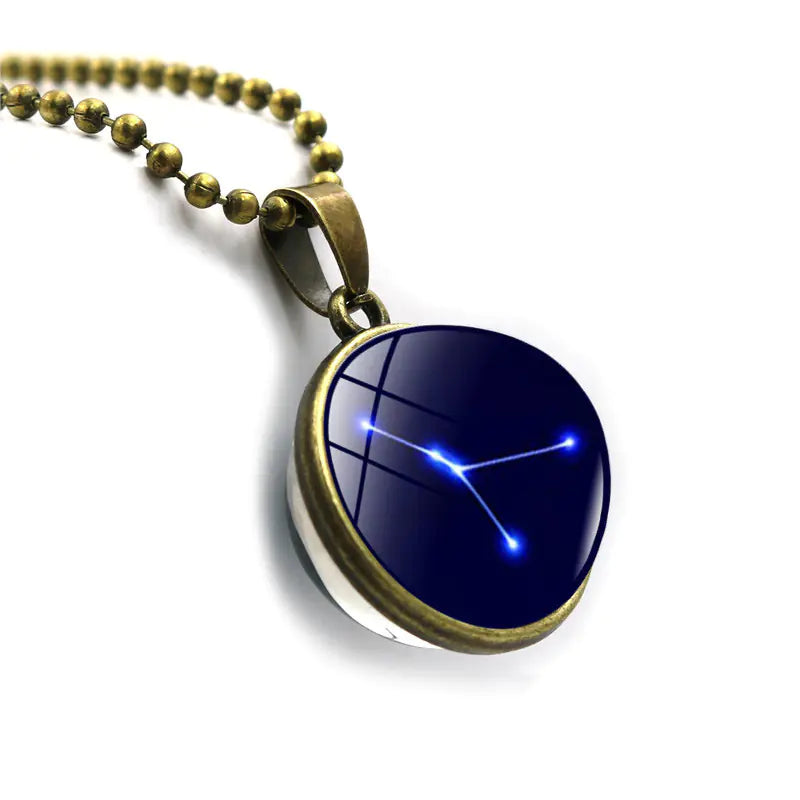 Double-Sided Glass Zodiac Necklace