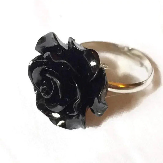 Vintage Gothic Black Flower Adjustable Resin Ring Sorceress Sanctuary
