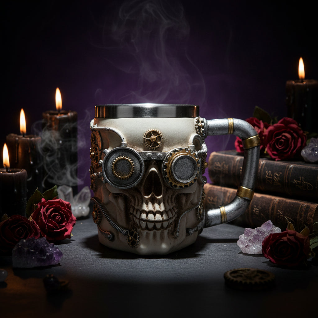 Stainless Steel Skull Cup with Resin and Gear Design Sorceress Sanctuary