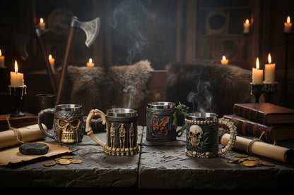 3D Skull Mug - Stainless Steel Knight Coffee Cup Sorceress Sanctuary