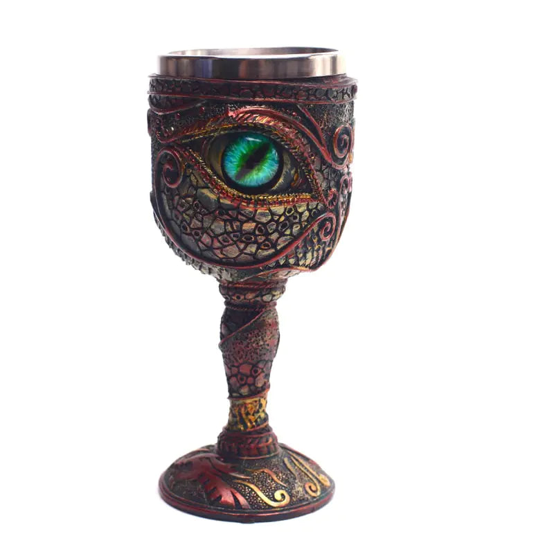 Decorative goblet with eye design on a white background