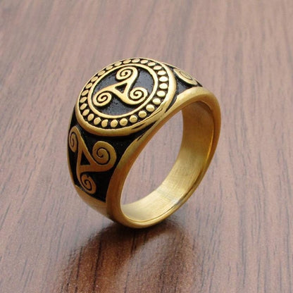 Unique Gold Viking Totem Ring in Titanium Steel for Men