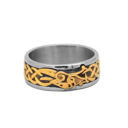 Viking Style Gold Dragon-Shaped Stainless Steel Ring