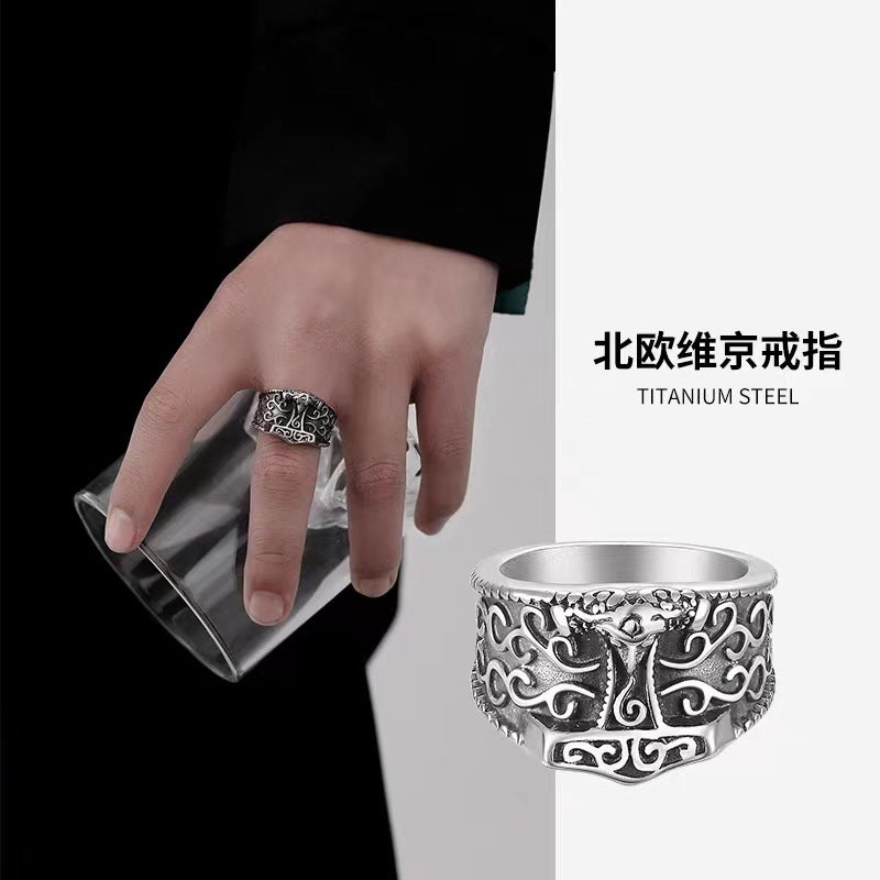 Thai Silver Vintage Nordic Viking Crow Ring for Men
