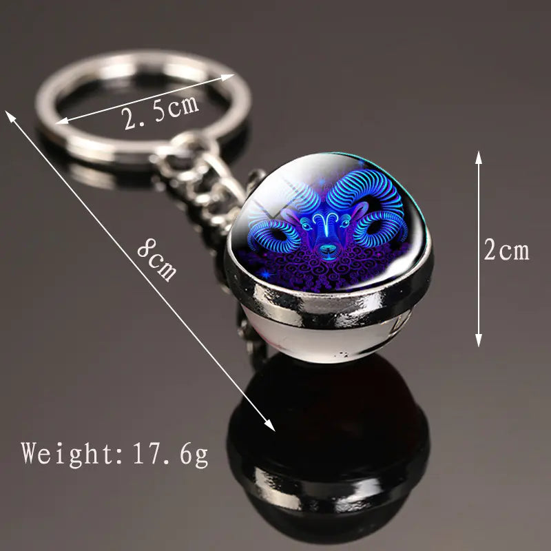 Zodiac Keychain | Time Gem Double-Sided Glass Ball