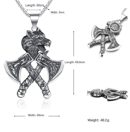 Vintage Nordic Necklace | Viking Wolf & Axe
