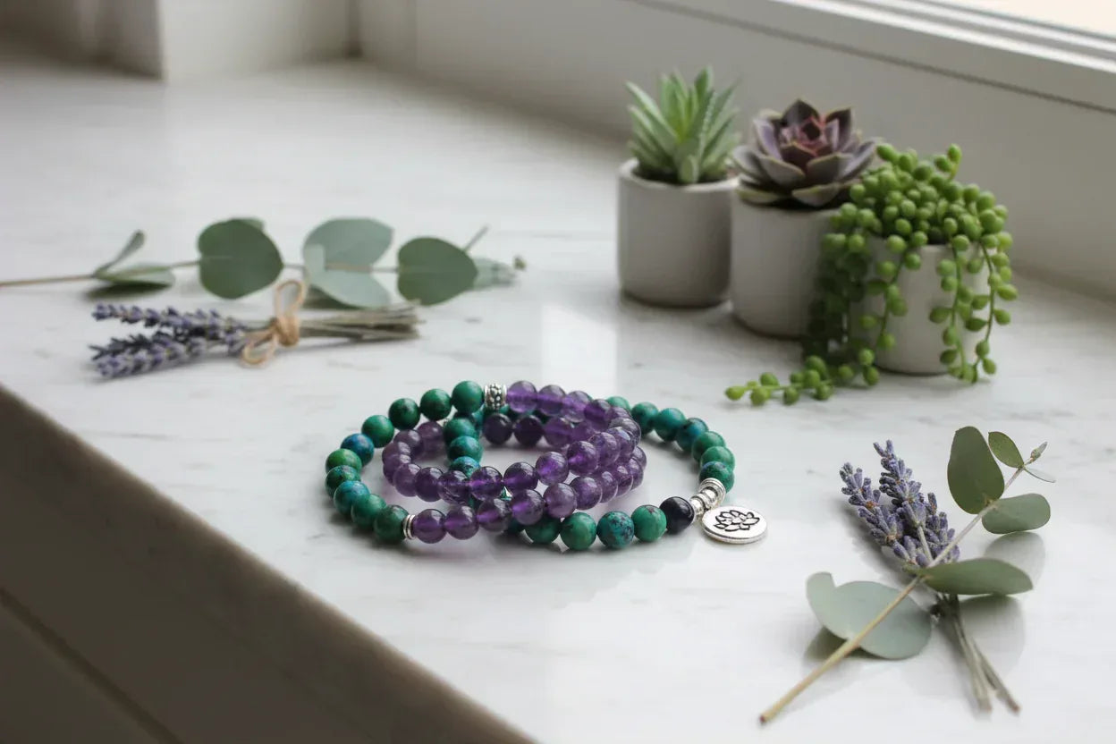 108 Beads Phoenix Bracelet - Sorceress Sanctuary Amethyst Phoenix 3D-Amethyst Phoenix Buddha-Echeveria imperialis-Style 1 Lotus-Redwood Buddha Pendant