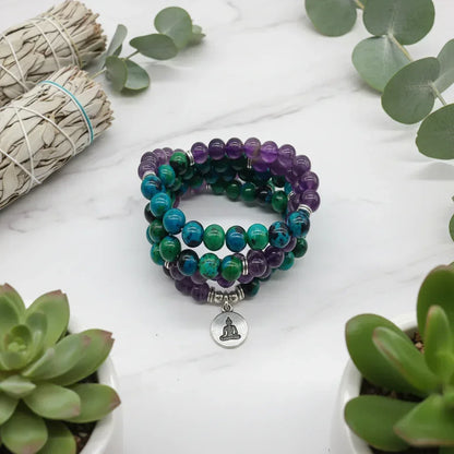 108 Beads Phoenix Bracelet - Sorceress Sanctuary Amethyst Phoenix 3D-Amethyst Phoenix Buddha-Echeveria imperialis-Style 1 Lotus-Redwood Buddha Pendant