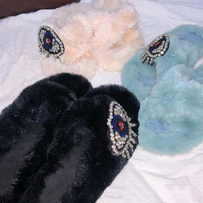 Demon Eye Velvet Slippers