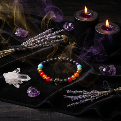 Colorful beaded bracelets with paw charm on a pink surface