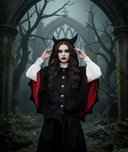 New Autumn Winter Women's Bat Cape with Devil Ears Sorceress Sanctuary