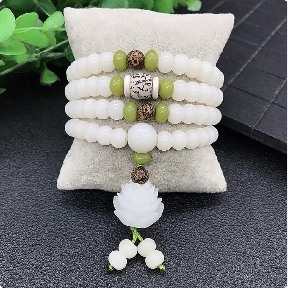 White Jade Bodhi Bead Bracelet Sorceress Sanctuary