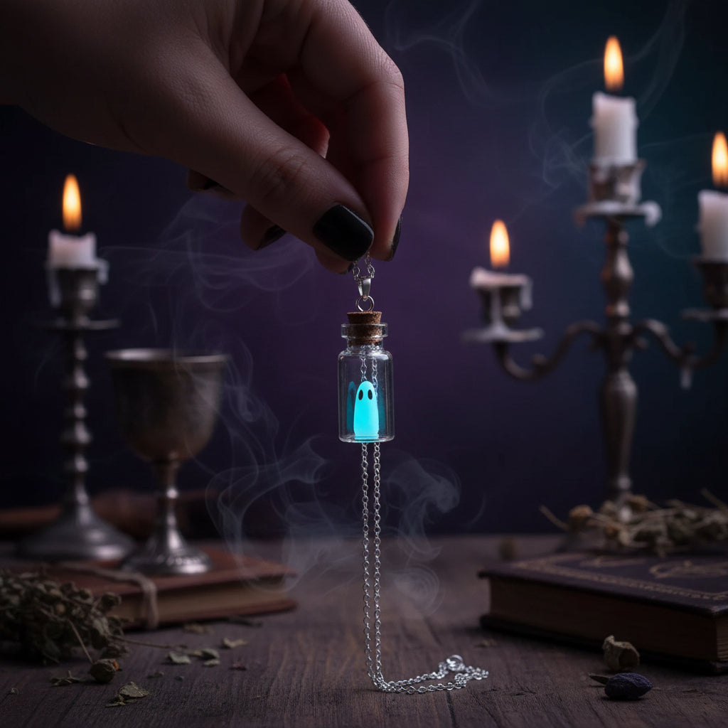Adopt a Ghost Necklace with Glow-in-the-Dark Bottle Sorceress Sanctuary