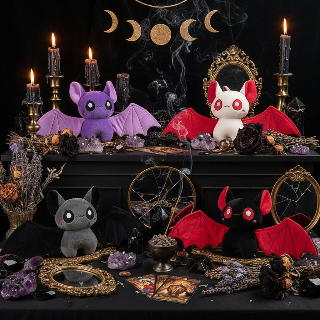 Occult Plushies - Sorceress Sanctuary Black Bat 20cm0.15kg / As shown in the figure-Koala Bat 25cm0.12kg / As shown in the figure-Black cat bat 23cm0.13kg / As shown in the figure-Big Eye bat White 25cm0.12kg / As shown in the figure-White daze pumpkin 20cm0.16kg / As shown in the figure