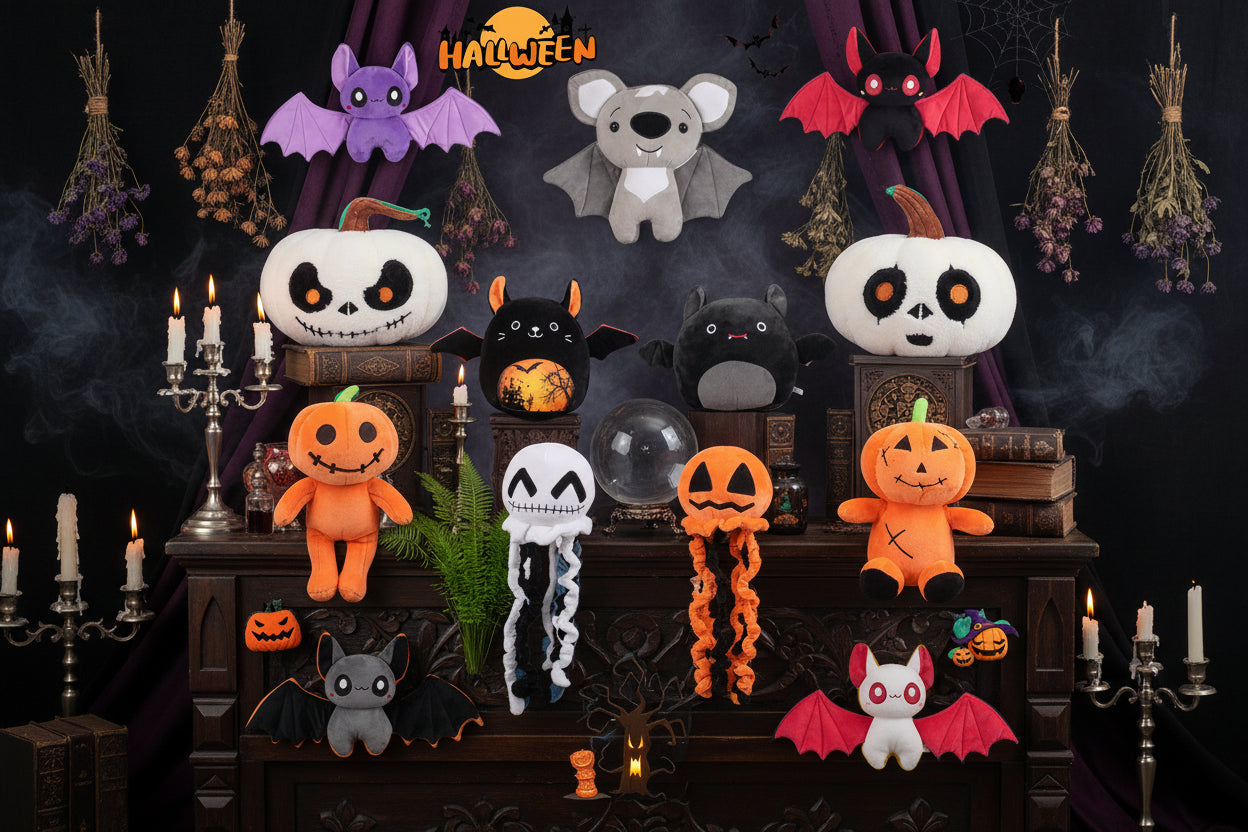 Occult Plushies - Sorceress Sanctuary Black Bat 20cm0.15kg / As shown in the figure-Koala Bat 25cm0.12kg / As shown in the figure-Black cat bat 23cm0.13kg / As shown in the figure-Big Eye bat White 25cm0.12kg / As shown in the figure-White daze pumpkin 20cm0.16kg / As shown in the figure