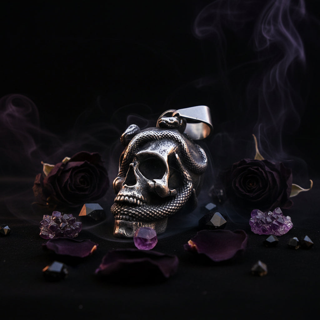Stainless Steel Snake Head Skull Pendant Necklace Sorceress Sanctuary