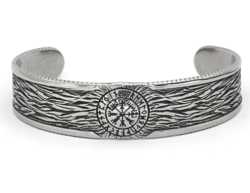 Viking Stainless Steel Vintage Rune Open Bracelet