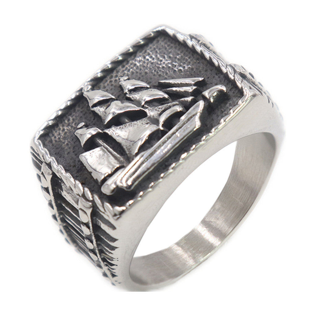 Masonic Sailboat Ring, Stainless Steel Viking Band