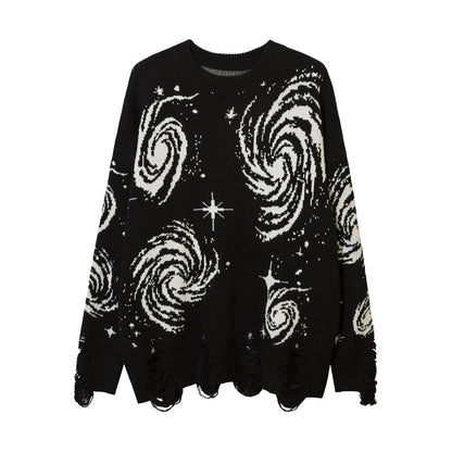 Men's Ripped Sweater with Cosmic Starry Sky Design