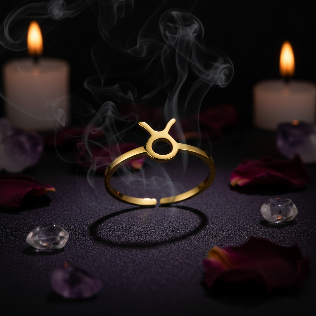 Gold ring with a unique design on a white background