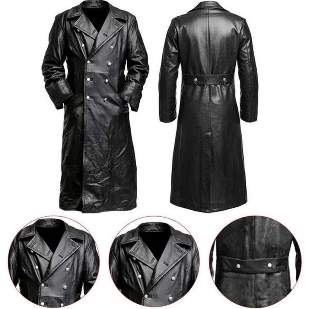 Retro Leather Trench Coat