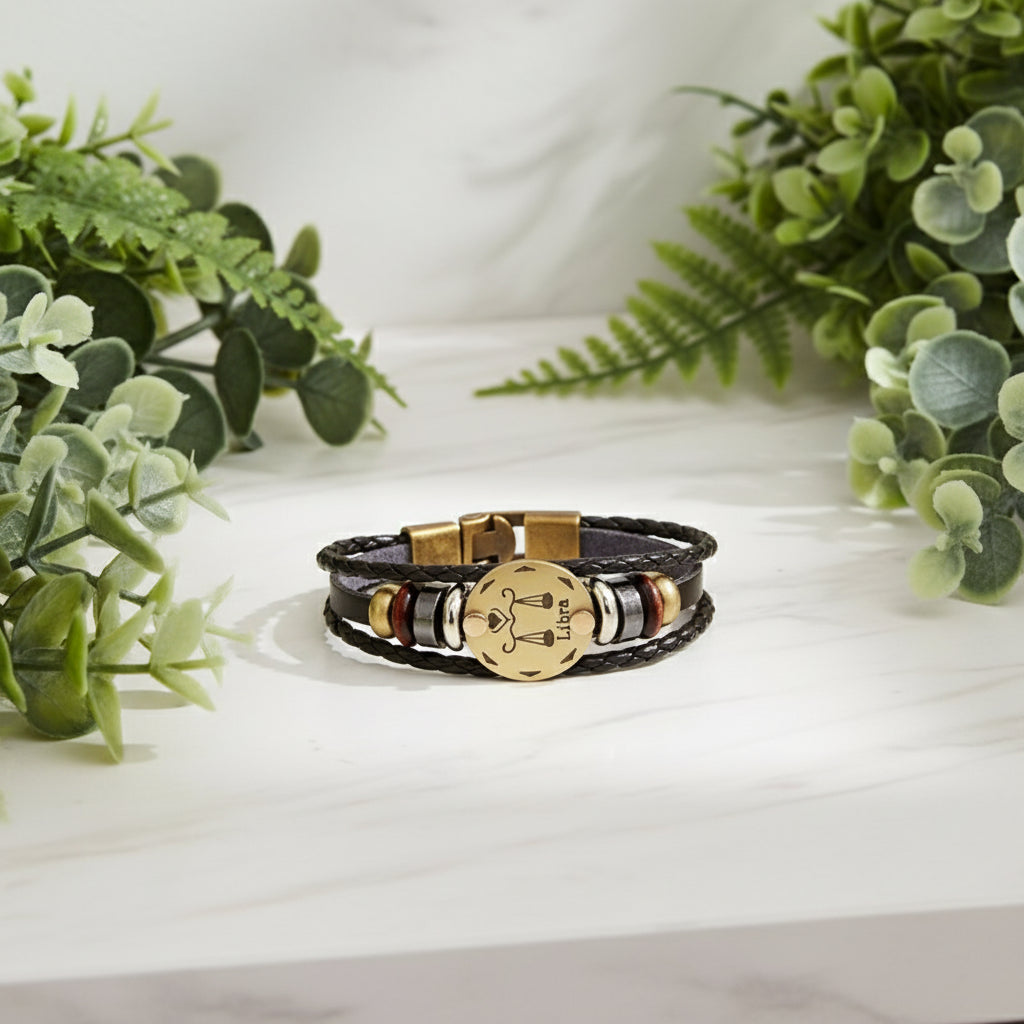 Bracelet with star sign beads on a white background