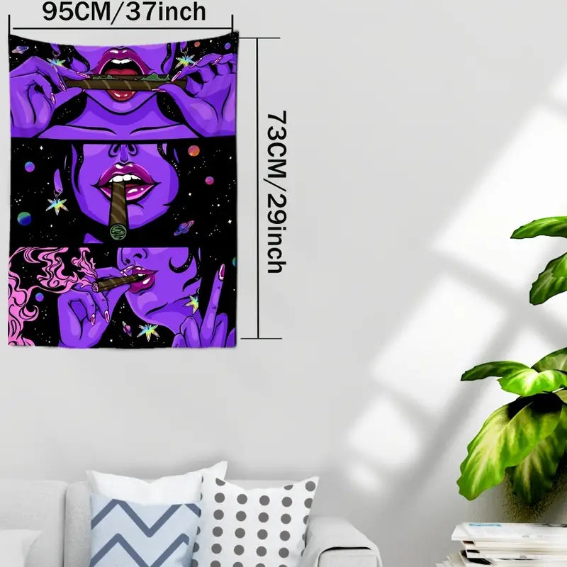 Purple Smoking Girl Tapestry Wall Hanging for Decor