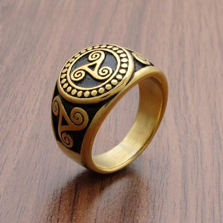 Unique Gold Viking Totem Ring in Titanium Steel for Men