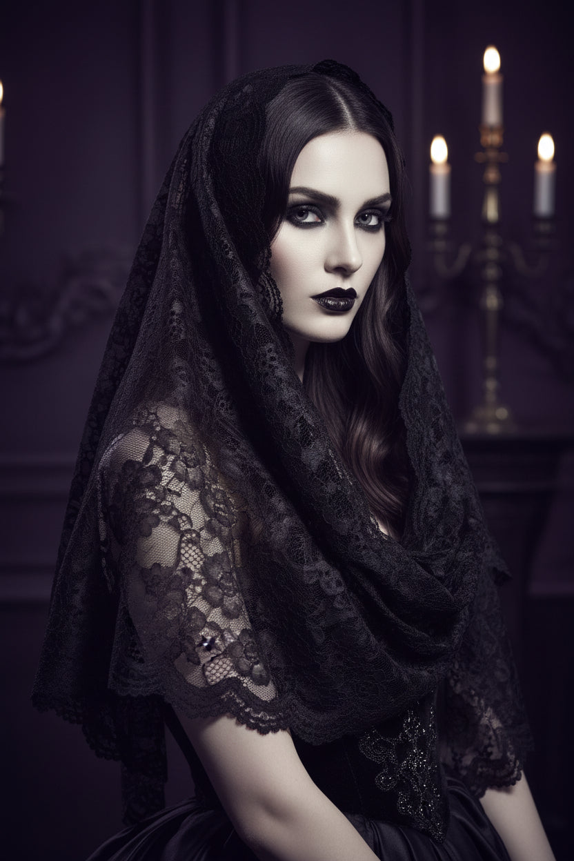 Black Lace Veil for Muslim Brides - Short Single Layer Sorceress Sanctuary