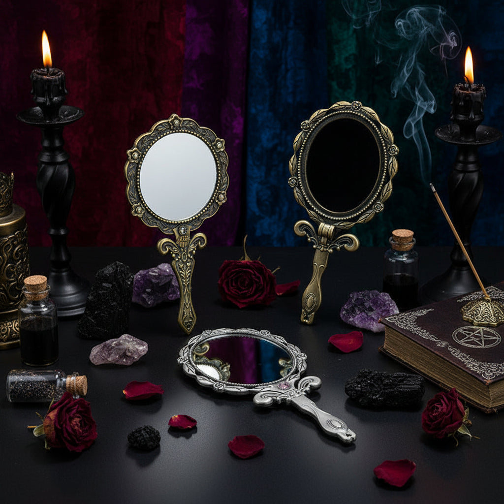 Retro Portable Handheld Metal Makeup Mirror Sorceress Sanctuary