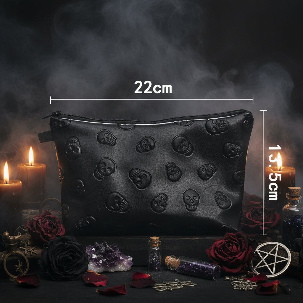 Black Skull PU Leather Makeup Bag for Travel Organizer Sorceress Sanctuary