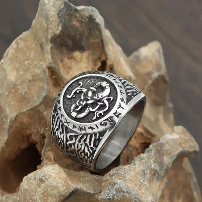 Vintage Viking Dragon Rune Ring - Men's Titanium Steel Sorceress Sanctuary