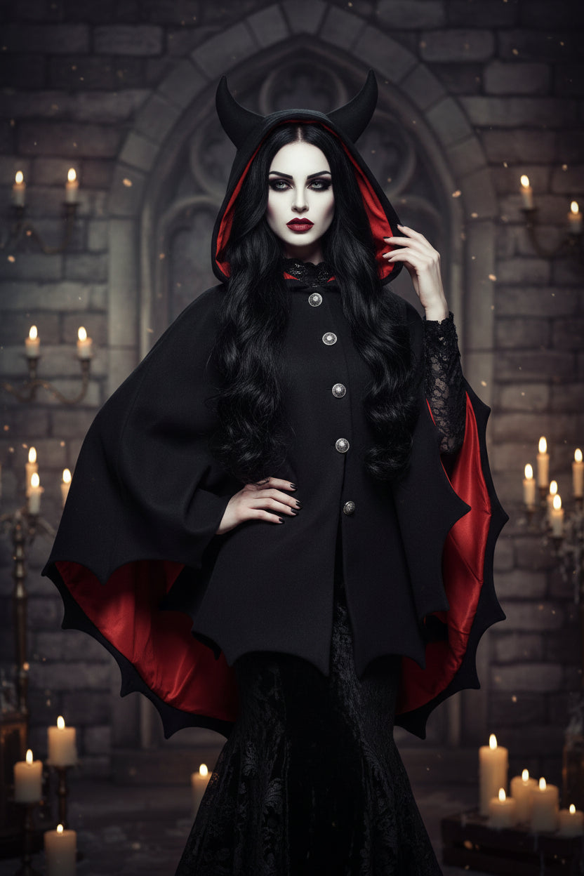New Autumn Winter Women's Bat Cape with Devil Ears Sorceress Sanctuary