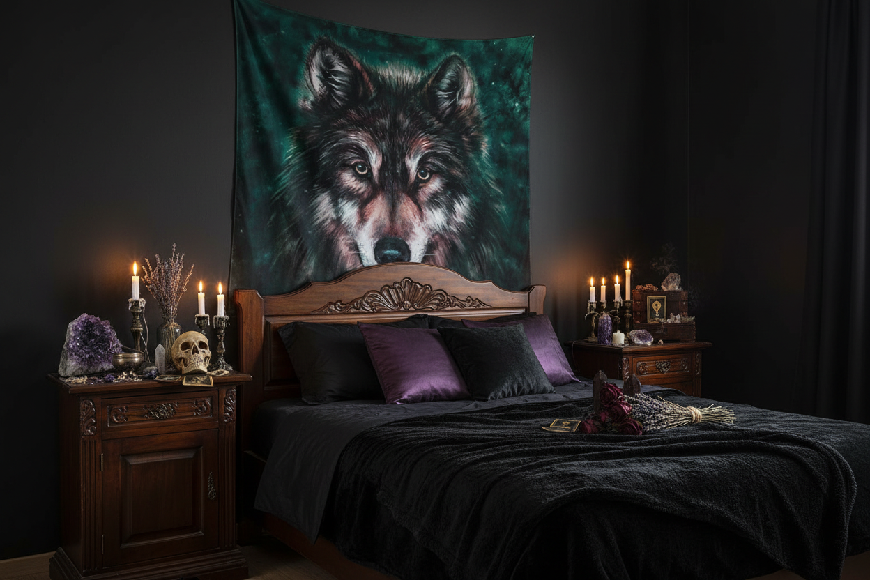 Digital Print Tapestry - Wolf Design Wall Hanging Sorceress Sanctuary