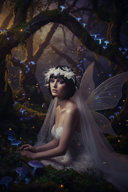 2024 Elegant Vintage Flower Feather Bridal Veil Sorceress Sanctuary
