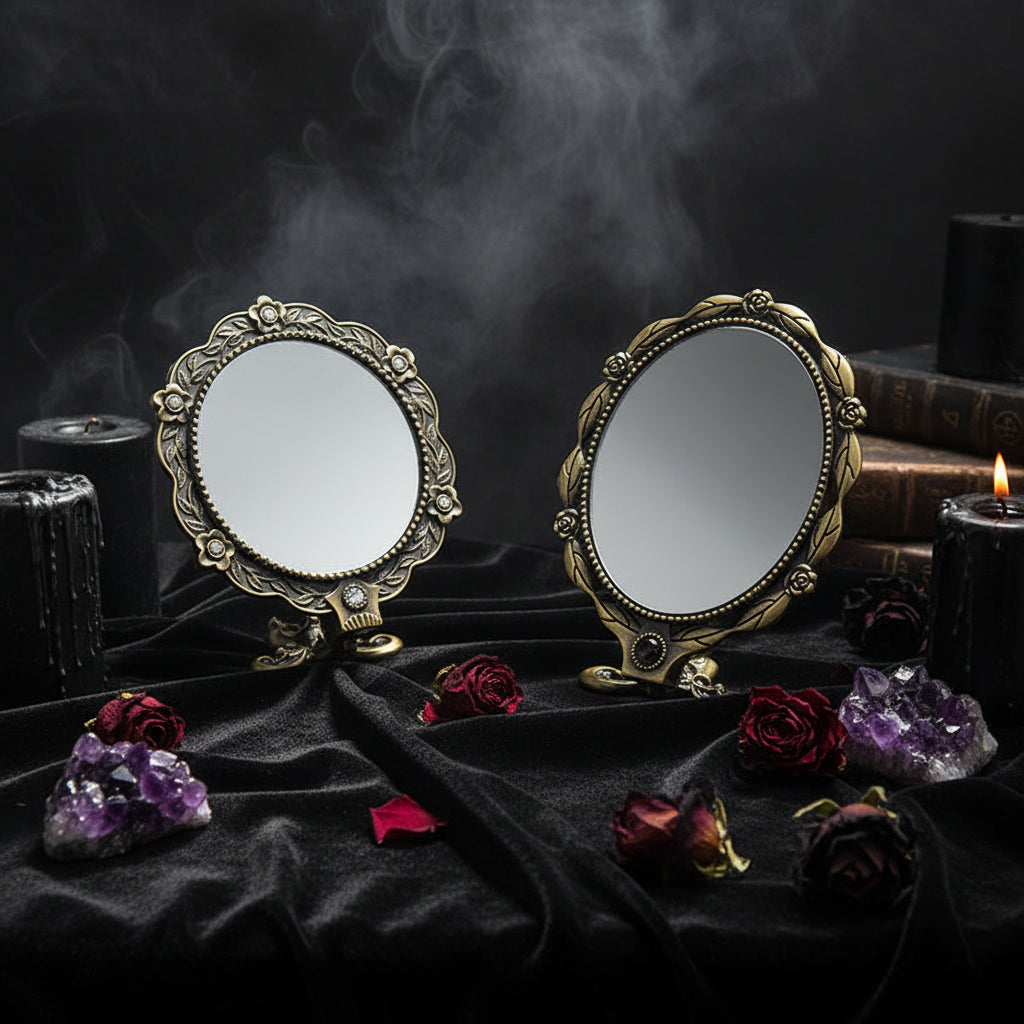 Retro Portable Handheld Metal Makeup Mirror Sorceress Sanctuary